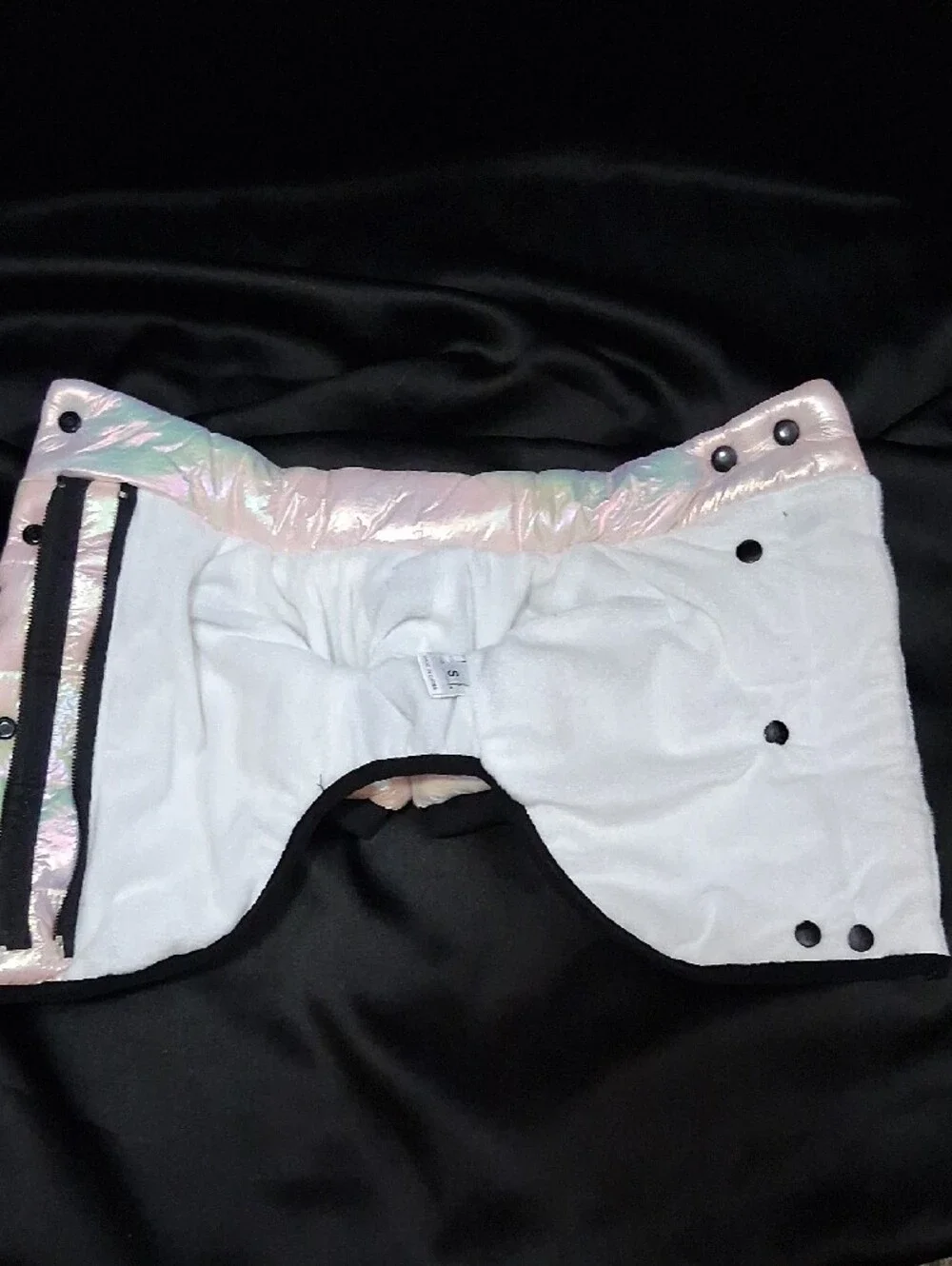 Iridescent Pink Dog Puffer Coat  - Comfortable Everyday Wear Harness Attached- S